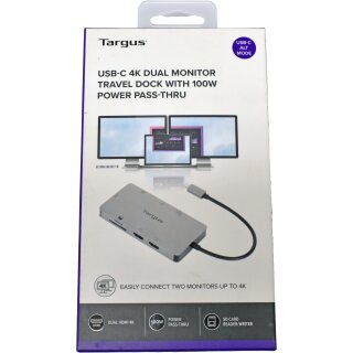 Targus DOCK423EU Portable USB-C Travel Hub for Dual 4k Monitor 100W Passthrough