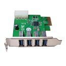 Texas Instruments USB7340 4-Port USB 3.0 PCIe x1 Interface Card + Power Kabel